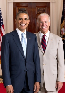 A rare photo of President Barack Obama and Vice President Joseph Biden engaged in the White House Whitest Smile contest. Image source: Wikipedia